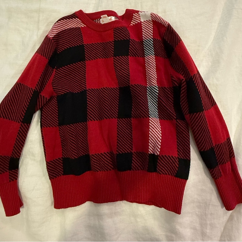 Cat & Jack Boys Buffalo Plaid Sweater Red Black Size XS (4/5)
